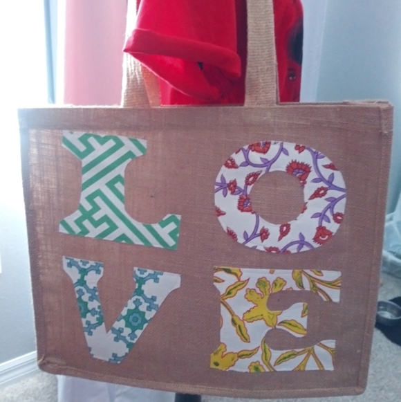 🌞New Artisans Jute LOVE Big Shoulders Tote Bag - Picture 4 of 5